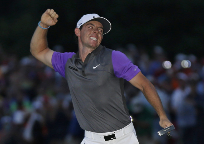 Rory McIlroy celebrates after winning the PGA Championship on Sunday at Valhalla Golf Club in Louisville, Ky.