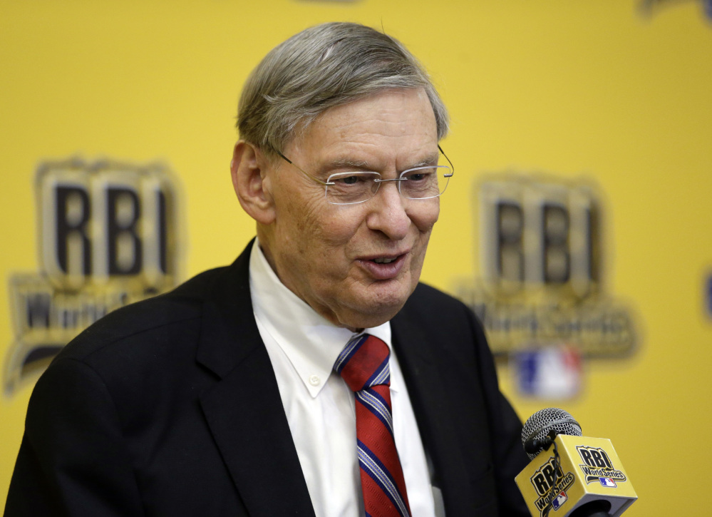 The Associated Press
Baseball Commissioner Allan H. “Bud” Selig smiles as he responds to a question from reporters after addressing participants of the 2014 Reviving Baseball in Inner Cities World Series during a luncheon, Aug. 6, 2014, in Grapevine, Texas.