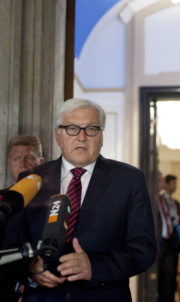 Frank-Walter Steinmeier, Germany’s foreign minister, briefs the media after a meeting with his counterparts from Ukraine, Russia and France in Berlin on Monday.