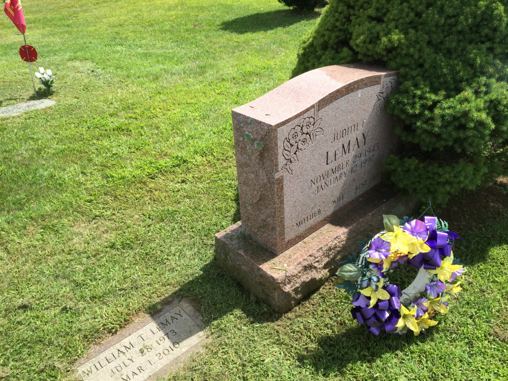 The headstones of two relatives of Kenneth Field top a plot he bought at Sunset View Cemetery in 1988. Before that purchase, the plot was sold twice to members of the Bishop family, who also have relatives buried in the plot.
