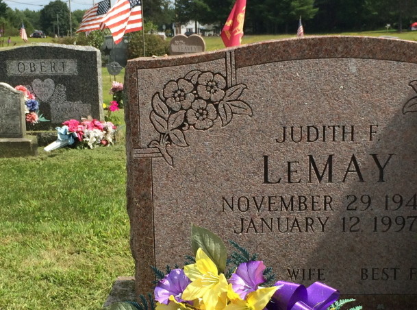 The gravestone of Judith LeMay stands in Sunset View Cemetery in Norridgewock. Two families own the plot.