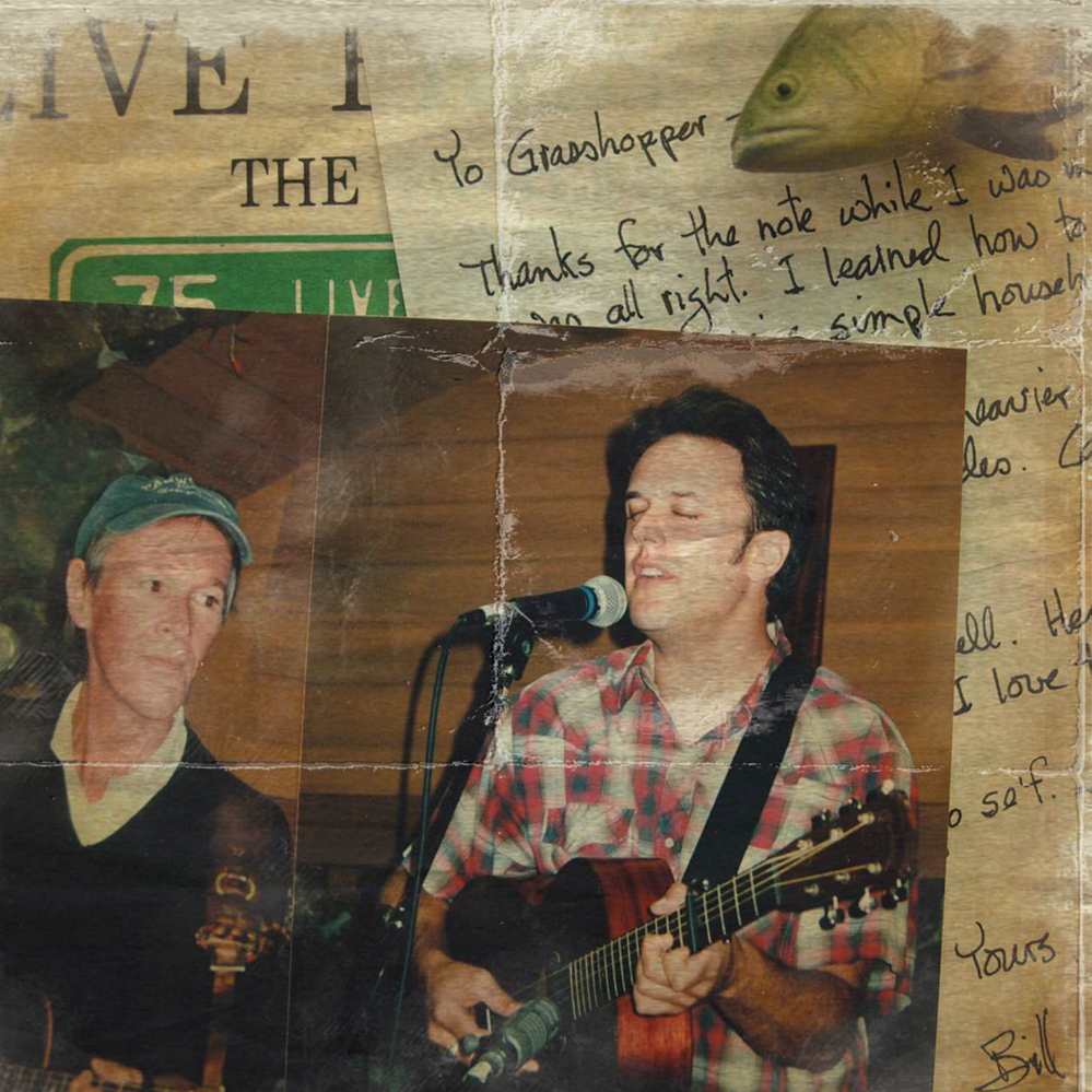 A photo of Mark Erelli, right, on stage with Bill Morrissey overlays a note from Morrissey to Erelli.