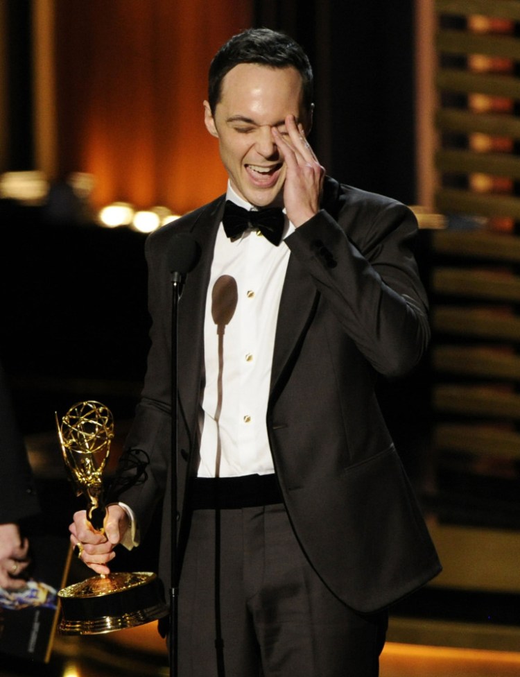 Jim Parsons accepts the award for outstanding lead actor in a comedy series for his work on “The Big Bang Theory” at the 66th Annual Primetime Emmy Awards at the Nokia Theatre L.A. Live on Monday, in Los Angeles.