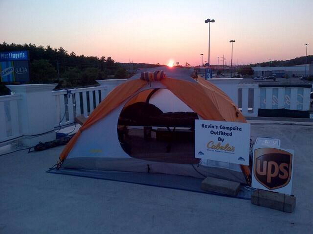 Kevin Fitzpatrick’s tent on the roof of Jimmy the Greek’s restaurant at the Maine Mall.