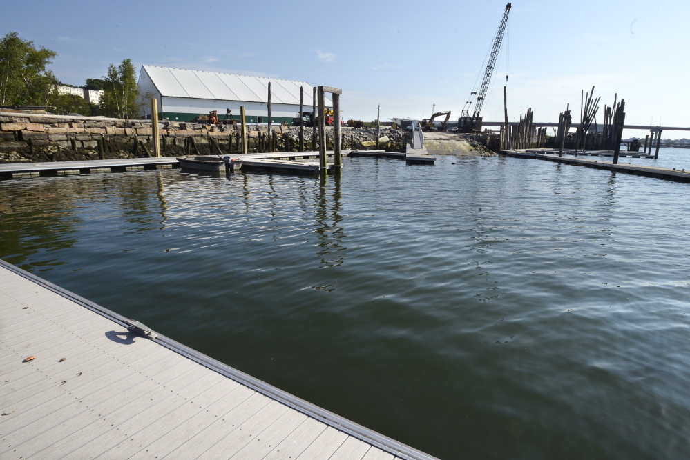 New docks, a boat ramp and a building are part of Portland Yacht Services’ new yard on West Commercial Street in Portland.