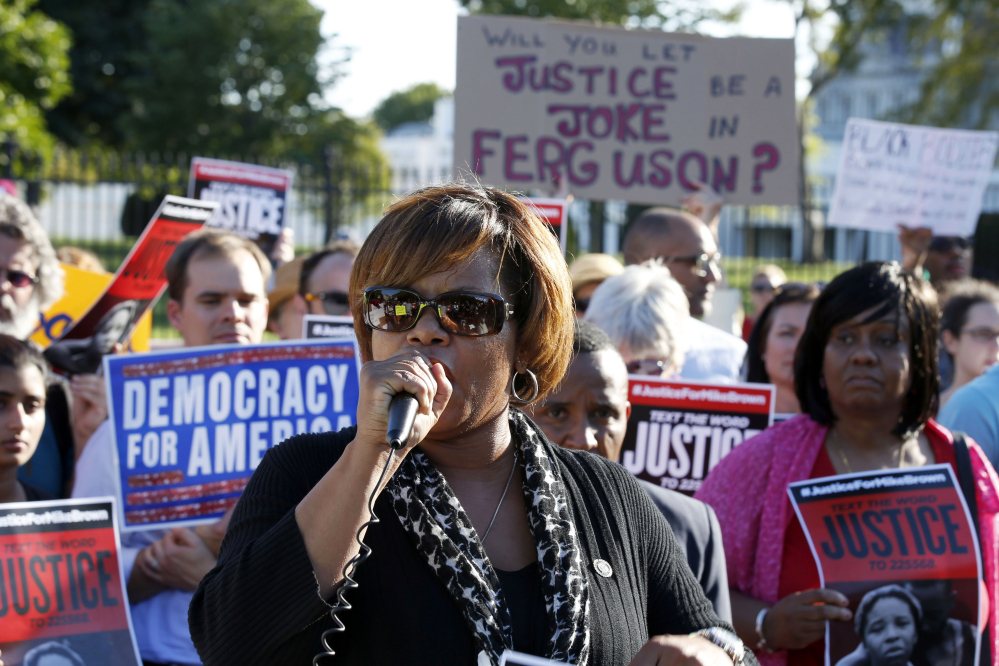 Missouri state Sen. Jamilah Nasheed speaks during a rally for justice for Michael Brown and the people of Ferguson, Mo., in front of the White House in Washington on Thursday.
