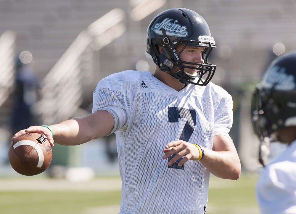 Black Bears quarterback Dan Collins was injured in Saturday's 19-7 loss at Stony Brook. He may not be able to play in this week's game against Albany. File Photo/Kevin Bennett