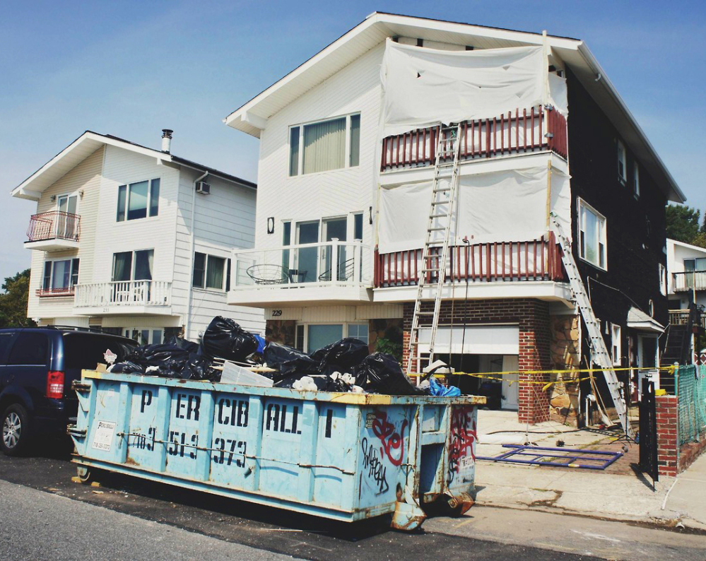 A home in the Staten Island borough of New York that was damaged in Superstorm Sandy undergoes repair through the Build it Back program, which was rebooted in April.
