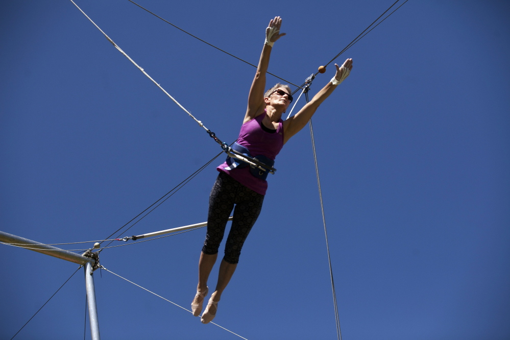 Eileen Frazer of Portsmouth, N.H., is an advanced student at Trapeze Revolution and attends class about once a week.