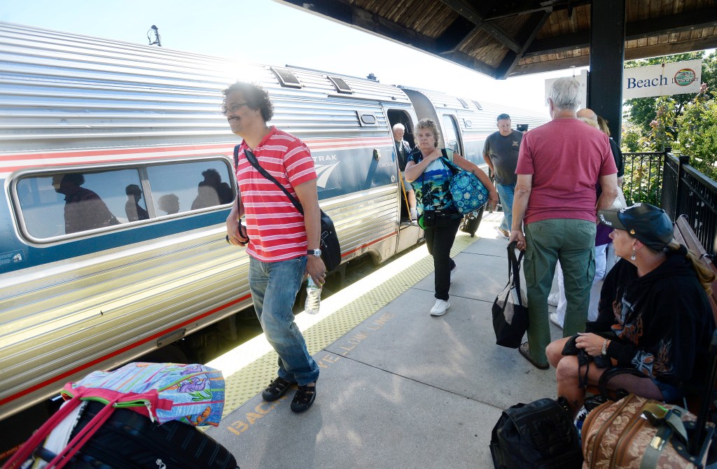 The Downeaster makes a stop in Old Orchard Beach on Friday. Ridership is up on the Downeaster, with ticket revenues rising 6.2 percent in fiscal 2014. Shawn Patrick Ouellette/Staff Photographer