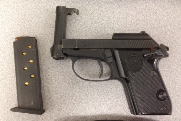Screeners for the Transportation Security Administration found this .32-caliber Beretta handgun in a man's carry-on luggage Thursday at the Portland International Jetport. The man was booked to fly to Hartsfield-Jackson Airport in Atlanta.