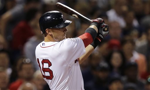 Red Sox third baseman Will Middlebrooks swings through on a double as he breaks up a no-hitter by starting pitcher Matt Shoemaker in the seventh inning at Fenway Park on Thursday. The Associated Press