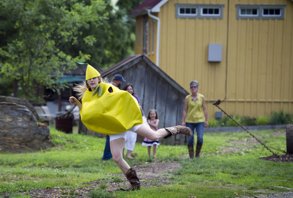 Bloomery Plantation Distillery employee Allison Manderino, 28, transforming into The Lemon Dancer to entertain visitors to the distillery in Charles Town, W.Va.