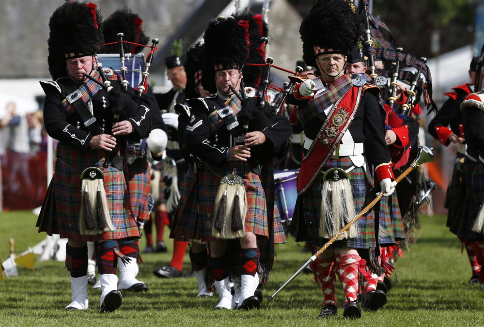 The Atholl Highlanders pipe band plays at the Birnam Highland Games in Scotland on Saturday. Scotland will hold a referendum on independence on Sept. 18.