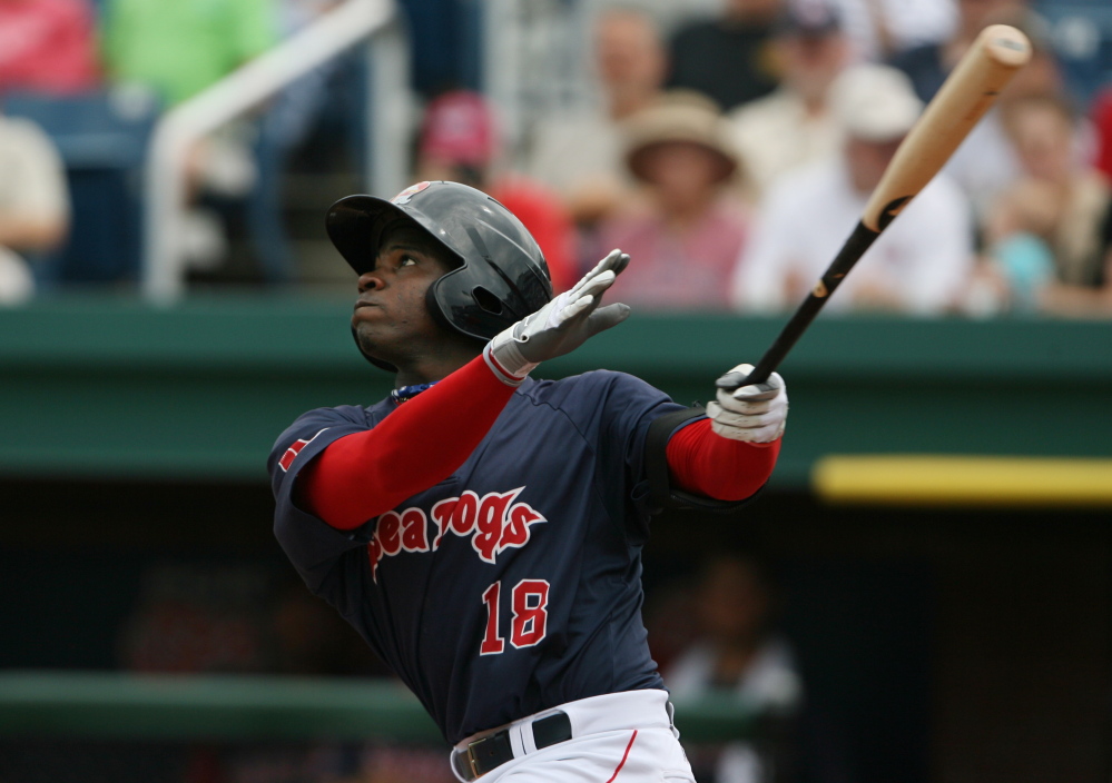 Outfielder Rusney Castillo, signed by the Red Sox to a seven-year, $72.5 million contract two weeks ago, was promoted to Triple-A Pawtucket for the International League championship series after the Sea Dogs' loss Sunday.