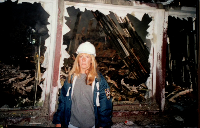 NYPD Detective Carol Orazem works at the World Trade Center in the days after the terrorist attacks of Sept. 11, 2001.