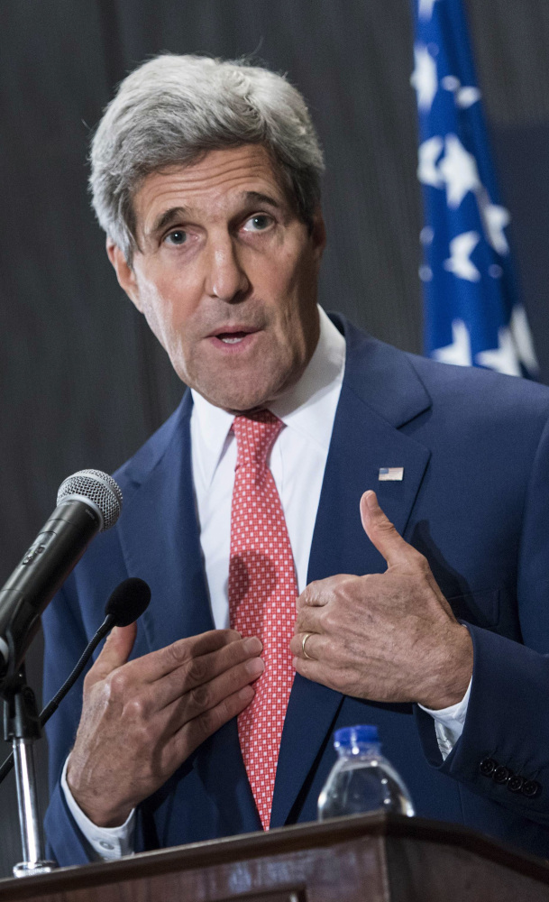U.S. Secretary of State John Kerry speaks during a news conference in Cairo on Saturday.
