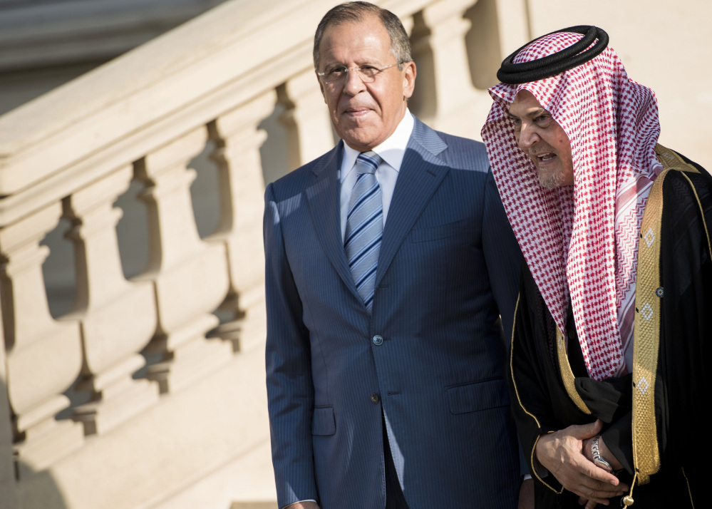 Russian Foreign Minister Sergey Lavrov, left, and Saudi Arabian Foreign Minister Prince Saud al-Faisal are among the participants at the conference intended to come up with an international strategy against  Islamic State extremists, in Paris on Monday.