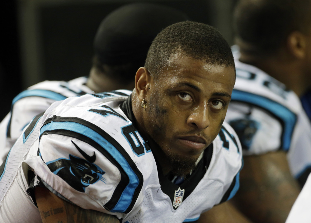 Carolina Panthers defensive end Greg Hardy, seen during game last season, has been convicted on two counts of domestic violence, but has filed an appeal. The Carolina Panthers removed Hardy from the team’s active roster Wednesday.