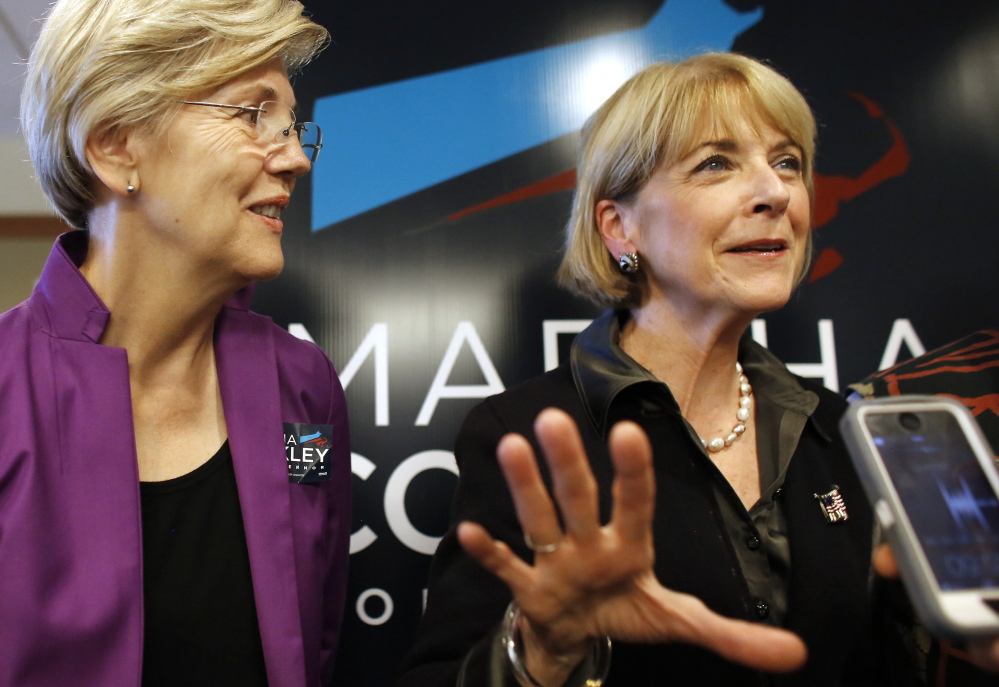 Massachusetts Democratic gubernatorial candidate Martha Coakley, right, has received nearly 20 percent of her campaign contributions from out-of-state donors.