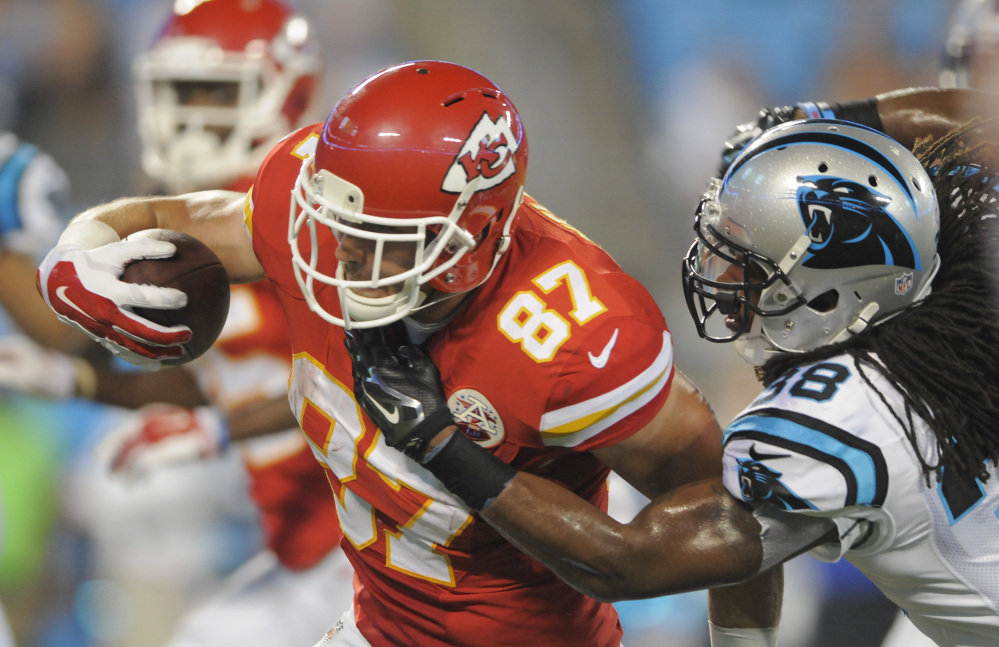 Travis Kelce missed his rookie season because of a knee injury but has made up for lost time, establishing himself as a first-rate tight end for Kansas City, leading the team in receiving yardage and drawing favorable comparisons with New England’s Rob Gronkowski.
