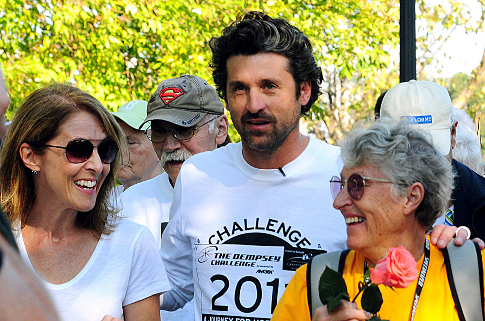 Actor Patrick Dempsey prepares to start the survivor walk that opened the Dempsey Challenge, with his mother, Amanda Dempsey, in 2011. She died in March after being diagnosed with ovarian cancer in 1997. Last year’s event raised $1.1 million.