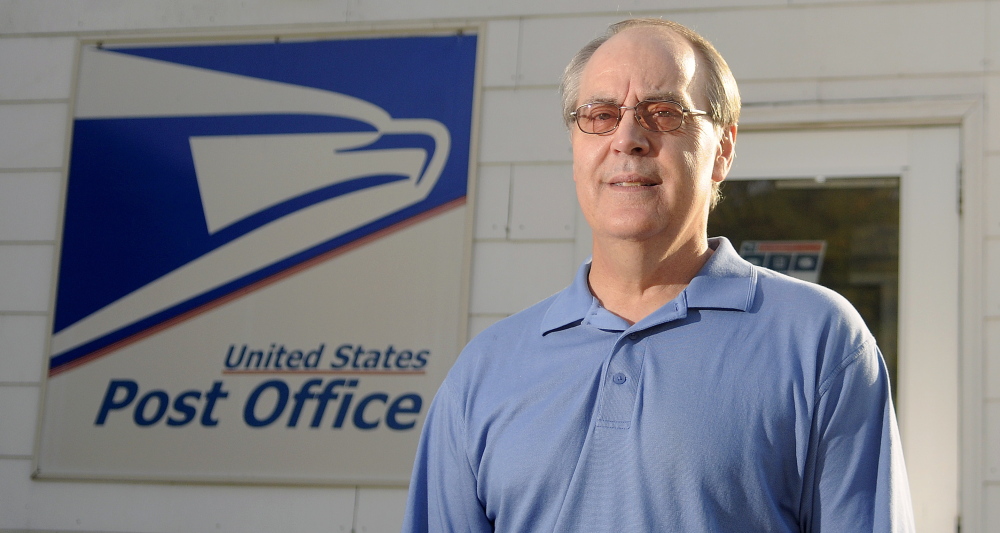 David Shepherd at the East Winthrop Post Office Monday where he is retiring as postmaster.