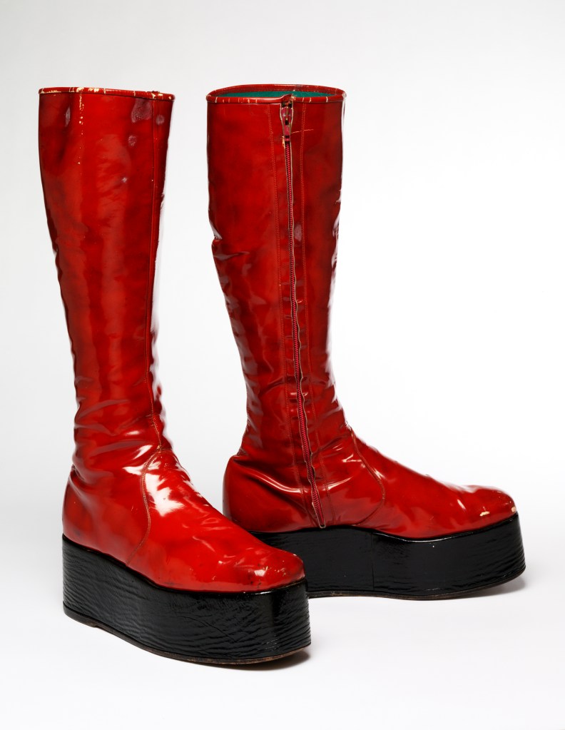 Platform boots for the 1973 Aladdin Sane tour. Courtesy of The David Bowie Archive. Image copyright by Victoria and Albert Museum.