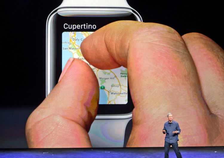 Apple CEO Tim Cook introduces the new Apple Watch on Tuesday in Cupertino, Calif. The Associated Press