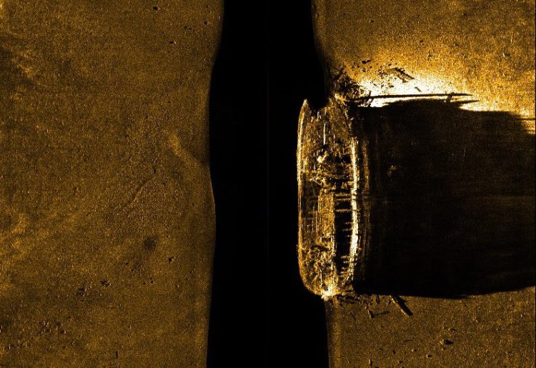 This image released by Parks Canada, on Tuesday shows a side-scan sonar image of one of two fabled British explorer ships on the sea floor in northern Canada. The ships were last seen in the late 1840s. The Associated Press / Parks Canada, via The Canadian Press