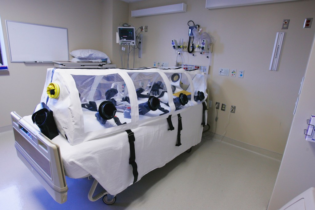 A hospital room with an isolation pod at the Nebraska Medical Center in Omaha, Neb., is shown in this 2006 photo,  Dr. Rick Sacra, 51, who was infected with Ebola while serving in Liberia, is being treated in the hospital's special isolation unit, believed to be the largest in the U.S. The Associated Press