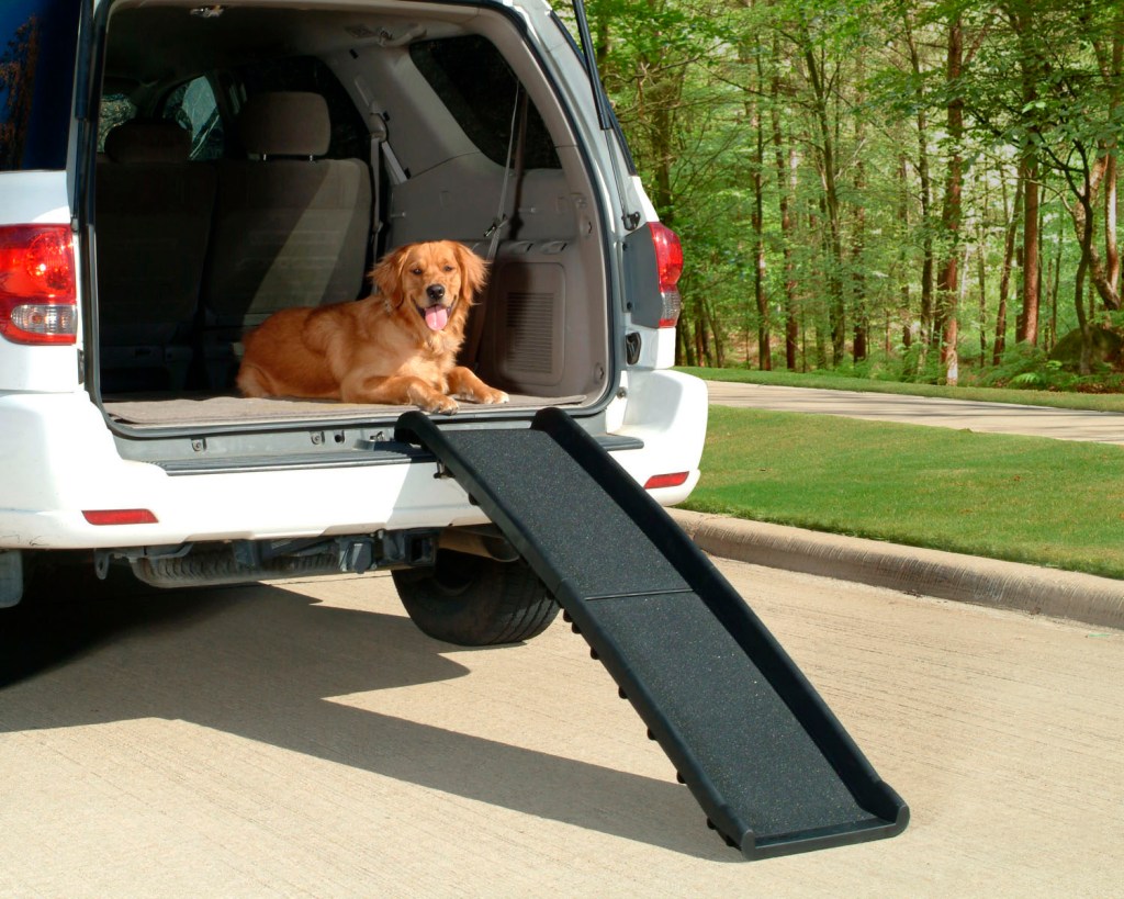 In this photo provided by Wayfair.com, folding steps like these help ease the transport of elderly pets and can be conveniently stored at home or in your vehicle. The Associated Press