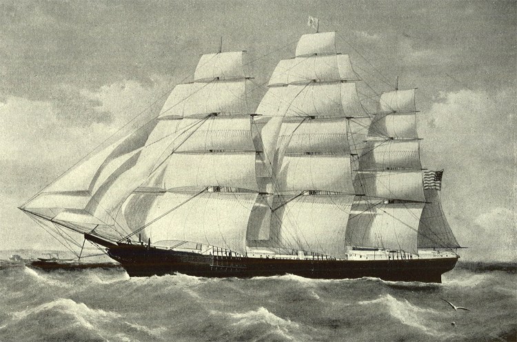 A painting of the Noonday from the publication
"Sailing Ships of New England," by C. B. Webster. 