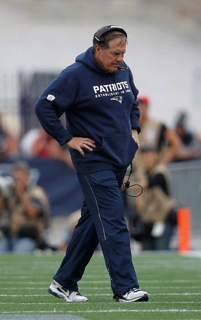 New England Patriots head coach Bill Belichick walks back to the sideline in the fourth quarter of Sunday's against the Oakland Raiders. The feeling among the Patriots is that the offense will get better, that Tom Brady, Julian Edelman, Rob Gronkowski, Brandon LaFell, Stevan Ridley and Shane Vereen are too good to be kept in check every week. The Associated Press
