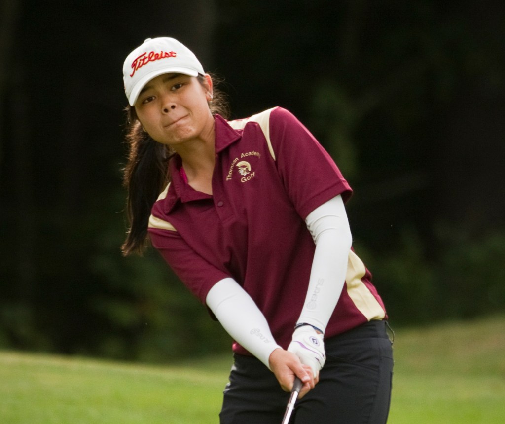 Hashilla Rivai from Indonesia is enjoying her time at Thornton Academy. She has moved to the top spot on the Trojans’ golf team, is doing well in her classes and, oh, she’s also a pretty good singer. Carl D. Walsh/
Staff Photographer 