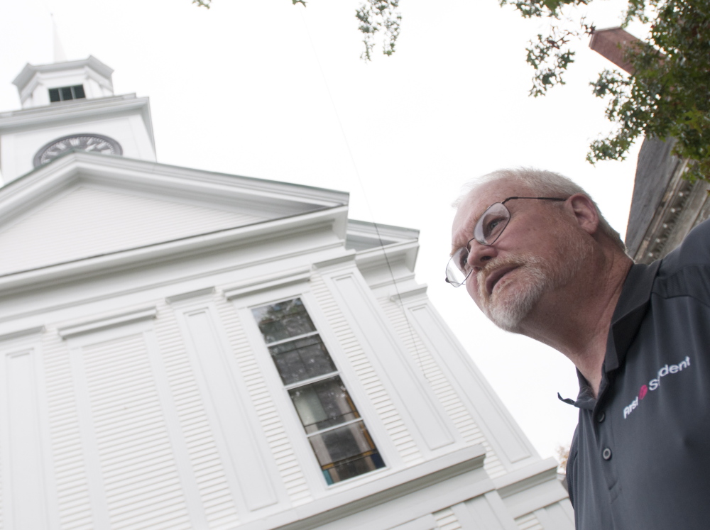 n PASTOR PETER REMICK, standing outside the Franklin Street United Methodist Church in Bucksport, says, “When you see a change like this, it’s the death of the community in a lot of ways.”