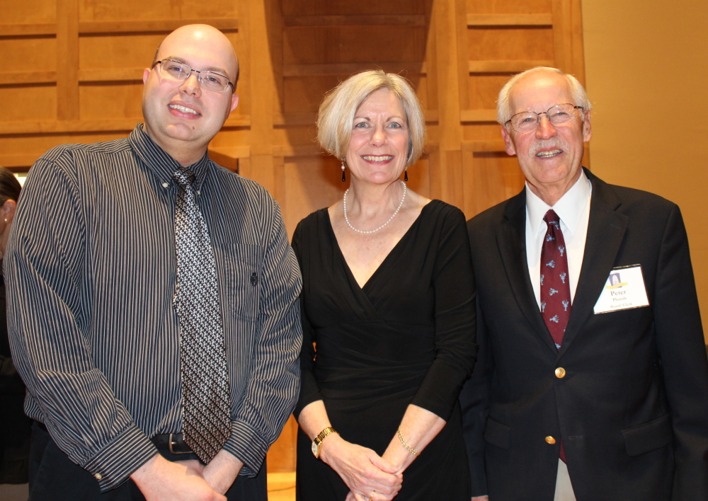 Carson Cooman, composer of the “Concertino FOKO,” with Kathleen Grammer, FOKO executive director, and Peter Plumb, founding president and board member of the organ friends group.