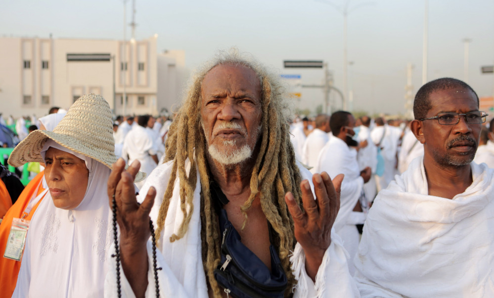 Muslim pilgrims pray during the annual pilgrimage, known as the hajj, near Mecca, Saudi Arabia, on Friday.