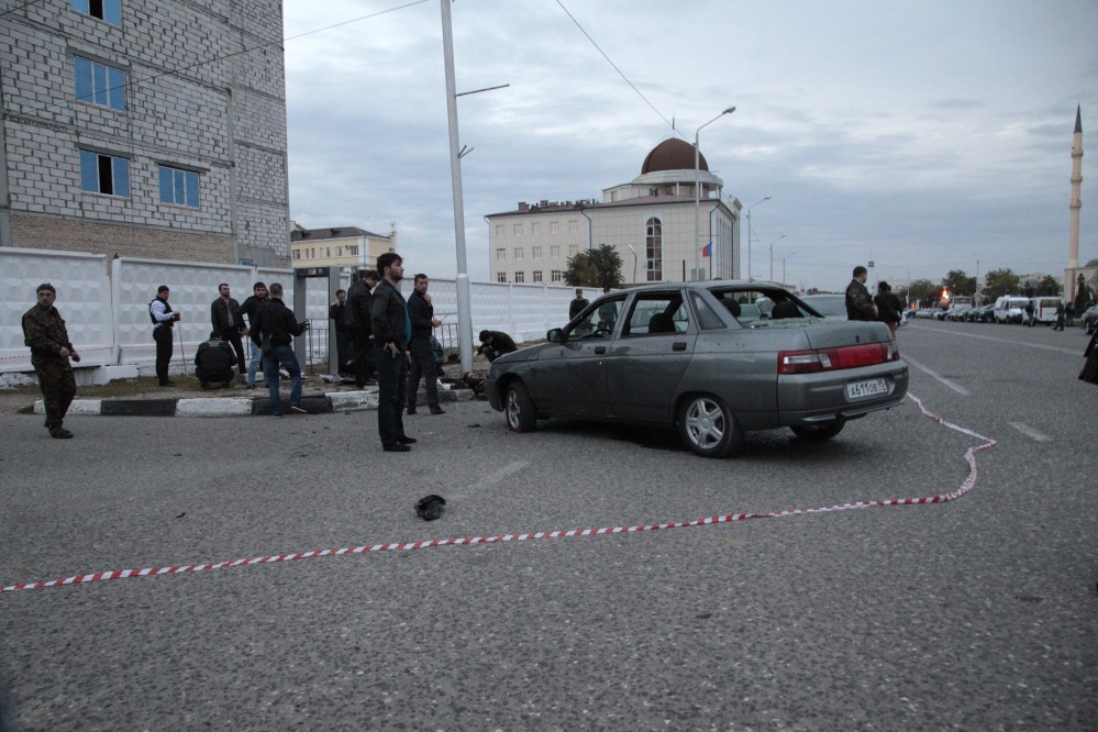 Police cordoned off the place of explosion in the Chechen regional capital, Grozny, Russia, Sunday.