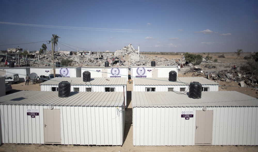 Mobile homes in Khuzaa, southern Gaza Strip, were donated by a charity for temporary housing for Palestinians whose houses were destroyed in the recent Israel-Hamas war.