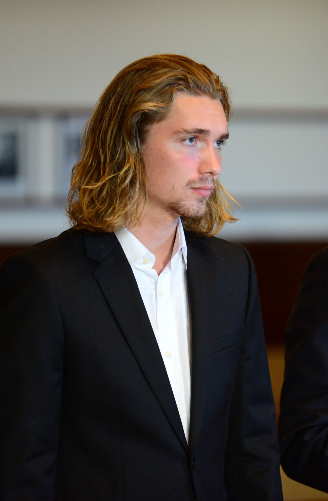 Jesse Helt, who was befriended by Miley Cyrus, stands during his sentencing hearing on Tuesday.