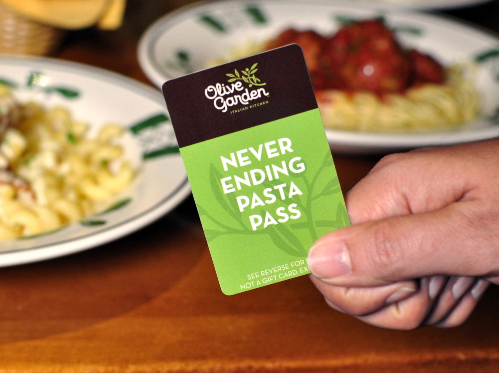 Olive Garden’s “Never Ending Pasta Pass” gives holders endless pasta, soup and salad for 49 days.