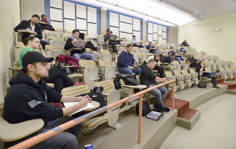 Students attend a political science class at the University of Southern Maine in Portland. Telegram File Photo/John Patriquin