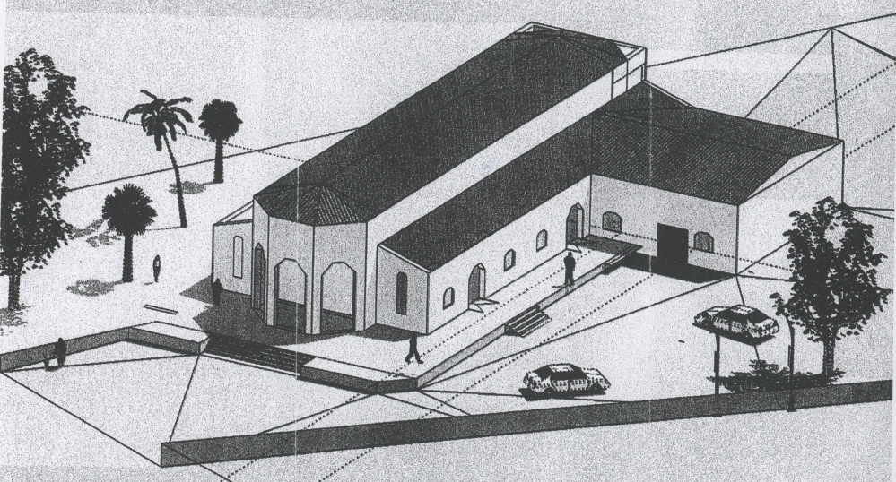 A drawing shows a proposed Haitian church that would serve a farming community.