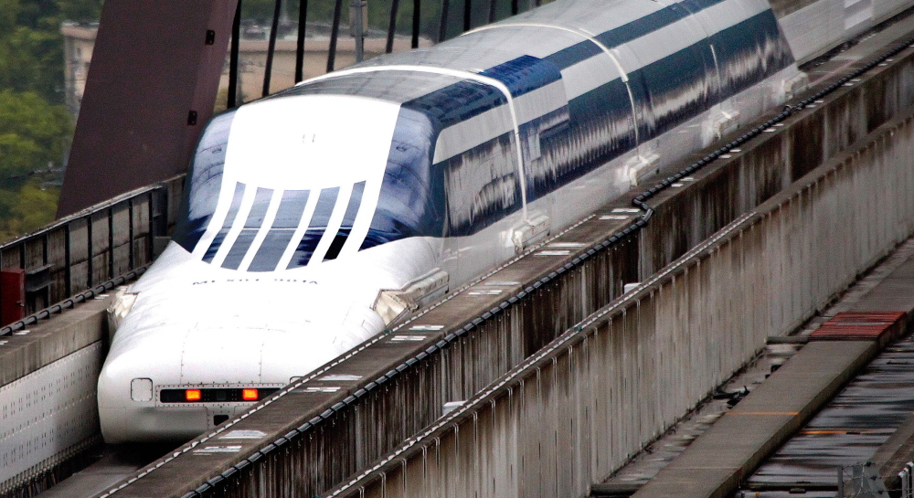 Japan’s magnetic levitation car runs on a test course of Yamanashi Experiment Center in Tsuru, Japan, in 2010.