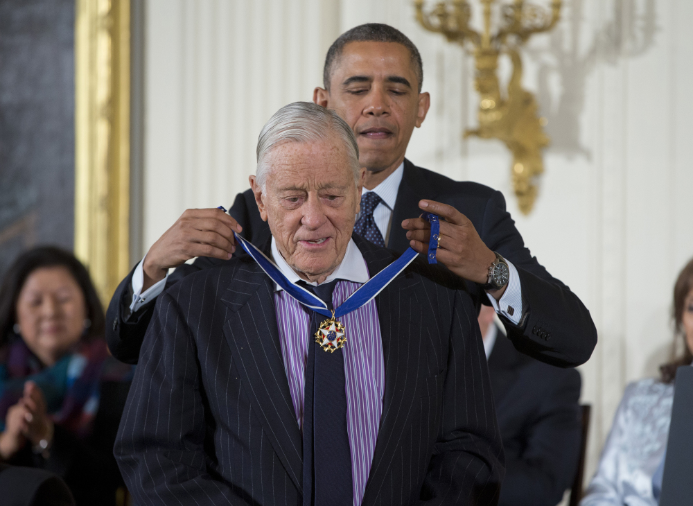 President Obama awards Ben Bradlee the Presidential Medal of Freedom during a ceremony at the White House last year.