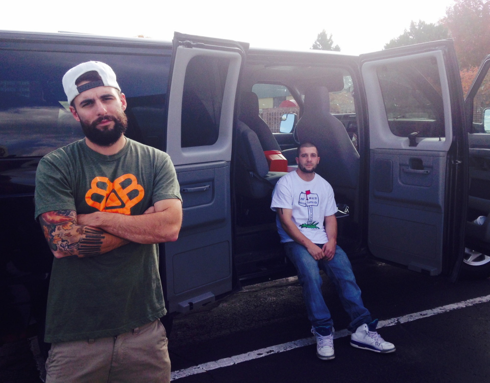 Maine rapper Ryan Peters, known as Spose, left, and tour manager Chadd Wilner were in Denver on Tuesday after the theft of equipment from their van at lunchtime Monday.