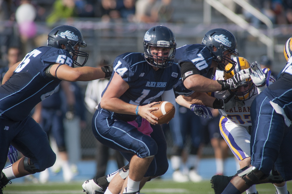 Maine quarterback Drew Belcher appeared hesitant Saturday, looking much too tentative in a 20-7 loss to Albany in his debut start. The education continues Saturday at Rhode Island.