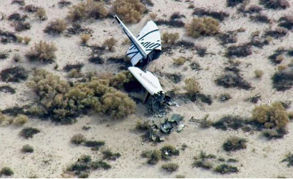 The wreckage of what is believed to be Virgin Galactic’s SpaceShipTwo is strewn in Southern California’s Mojave Desert on Friday.