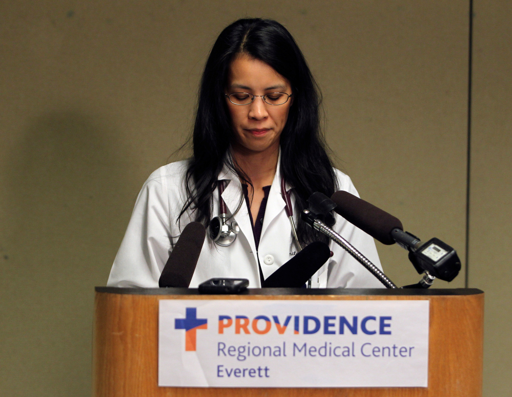Dr. Anita Tsen announces Friday that Shaylee Chuckulnaskit died at Providence Regional Medical Center in Everett, Wash., from injuries she sustained in the shooting at Marysville-Pilchuck High School on Oct. 24.